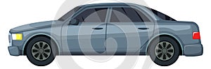 Gray car side view. Cartoon sedan icon