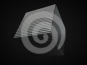 Gray Carbon fiber cube on black background. 3d illustration