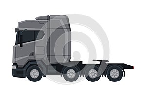 Gray Cargo Truck, Modern Heavy Delivering Vehicle, Side View Flat Vector Illustration on White Background