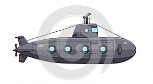 Gray cartoon submarine illustration with a streamlined body and multiple portholes photo