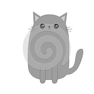 Gray cat kitten. Cute cartoon kitty character. Kawaii animal. Funny face with eyes, moustaches, nose, ears. Love Greeting card. Fl