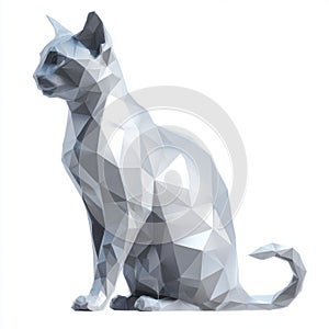 Gray Cat Low Poly Rendering on White Background