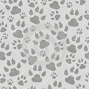 Gray cat paw prints seamless pattern background