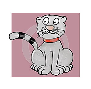 Gray cat with red collar Color illustration humorist button or icon photo