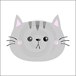 Gray cat sad head face silhouette icon. Cute cartoon kitty character. Kawaii animal. Funny baby kitten with eyes, mustaches. Love