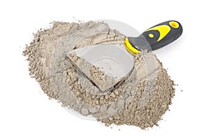 Gray cement powder with trowel