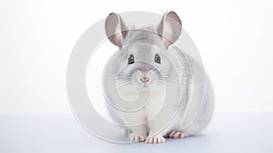 Gray Chinchilla On White Table: A Blend Of Celebrity References And Childlike Innocence