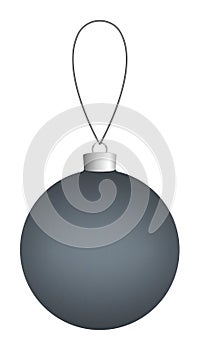 Gray Christmas ball hanging on a thread isolated on a white background.