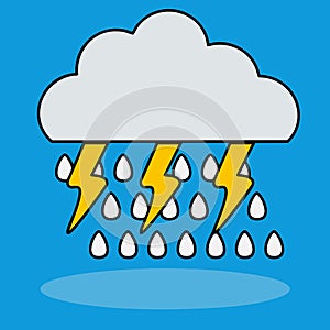 Simple and Clear Rainy Cloud with Thunder Icon