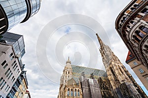 Gray clouds over Cathedral and Stephansplatz photo