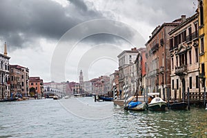 Gray clouds over Grand Canal in Venice in rain