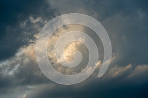 gray clouds. The sky before the rain and thunder. blue sky over gray clouds