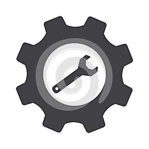 Gray cogwheel setting and wrench vector. Settings icon.