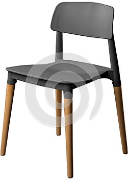 Gray color plastic chair, modern designer. Chair on wooden legs isolated on white background. furniture and interior