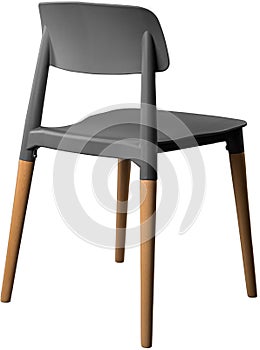 Gray color plastic chair, modern designer. Chair on wooden legs isolated on white background. furniture and interior