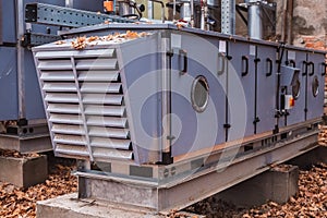 Gray commercial central air handling unit with cooling coil