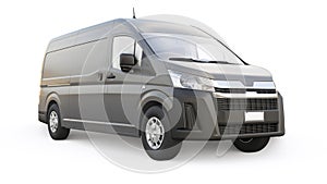 Gray commercial van for transporting small loads in the city on a white background. Blank body for your design. 3d