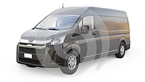 Gray commercial van for transporting small loads in the city on a white background. Blank body for your design. 3d