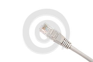 Gray computer ethernet cable isolated on white background, close-up