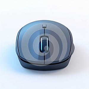 Gray Computer Mouse with Blue Light on White Background
