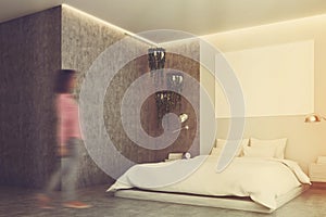 Gray and concrete bedroom, poster, corner toned