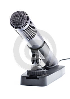 Gray condenser microphone on stand