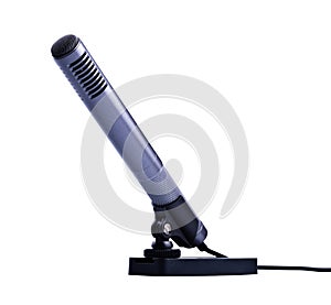 Gray condenser microphone on stand