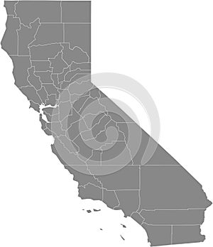 Gray counties map of California, USA