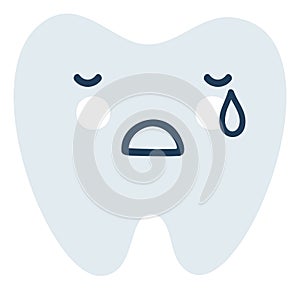 Gray crying tooth Emoji Icon. Cute tooth character. Object Medicine Symbol flat Vector Art. Cartoon element for dental