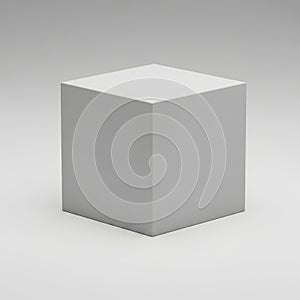 Gray cube on gradient background with white top surface and subtle shadow