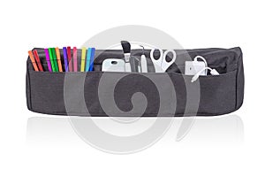 Gray cutting machine cover with all the stationery accessories