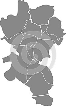 Gray districts map of WÃœRZBURG, GERMANY