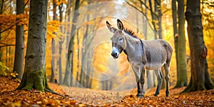 Gray donkey in the autumn forest AI-Created Content photo
