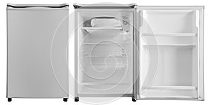 Gray 1door refrigerator open and close door isolated on white background with clipping path