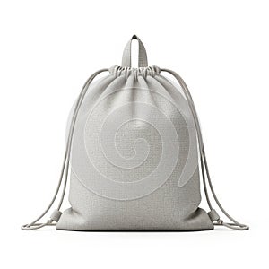 Gray drawstring bag isolated on white background