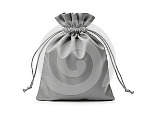 Gray drawstring bag isolated on white background