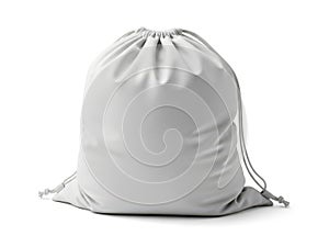 Gray drawstring bag isolated on white background
