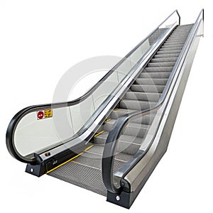 Gray escalator isolated on white background photo