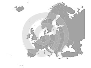 Gray Europe map with countries on white background
