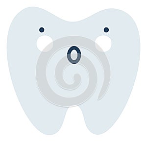 Gray excited tooth Emoji Icon. Cute tooth character. Object Medicine Symbol flat Vector Art. Cartoon element for dental