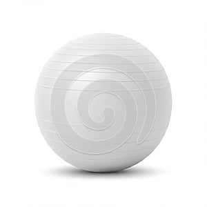 A gray exercise ball with a smooth, spherical shape is depicted. It features parallel photo