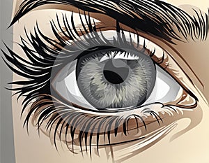 Gray eye with eye pupils. Vector