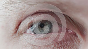 gray eye of middle-age caucasian male, brightly lit closeup