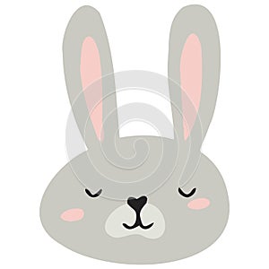 The gray face of a hare. Hare for the design of the children`s room, banners, postcards