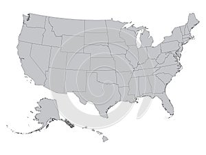 Gray Federal States Map of the United States of America