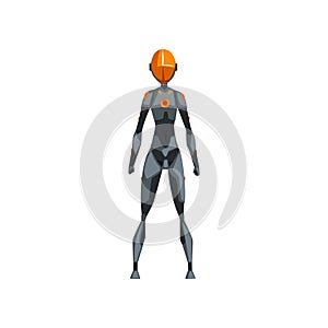 Gray female robot space suit, superhero, cyborg costume, front view vector Illustration on a white background