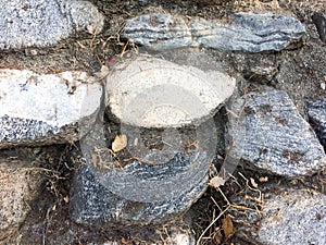 Gray fieldstone wall background pattern of stone