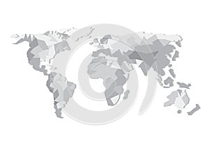 Gray flat design vector world map silhouette isolated on white background.