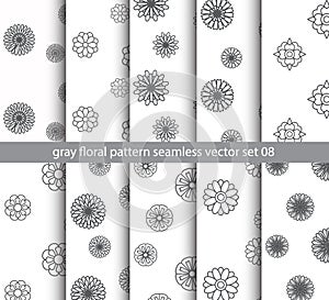 Gray floral pattern seamless vector set