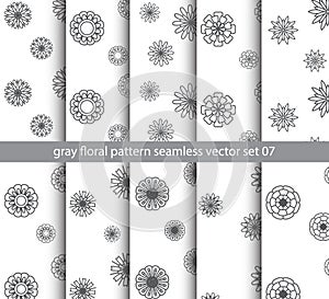 Gray floral pattern seamless vector set for fabric, textile